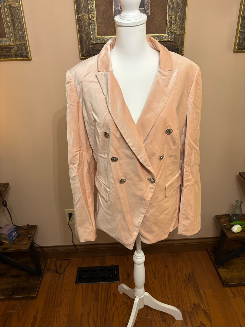 Double-Breasted Pink Velvet Blazer - Women Jackets & Coats